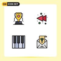 4 Universal Filledline Flat Colors Set for Web and Mobile Applications achievment piano game rewind mail Editable Vector Design Elements