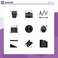 Solid Glyph Pack of 9 Universal Symbols of labour seo tracking protection video Editable Vector Design Elements