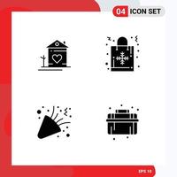 Pack of 4 Modern Solid Glyphs Signs and Symbols for Web Print Media such as home birthday couple christmas bag confetti Editable Vector Design Elements