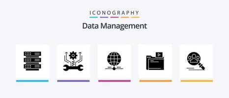 Data Management Glyph 5 Icon Pack Including folder . network. setting . data . globe. Creative Icons Design vector