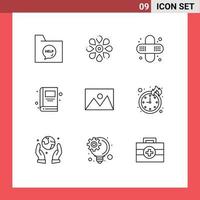 Mobile Interface Outline Set of 9 Pictograms of home school nature education medical Editable Vector Design Elements