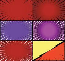 Comic book colorful frames background with halftone rays radial and dotted effects pop art style vector