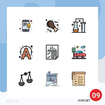 9 Universal Filledline Flat Color Signs Symbols of document connect chemistry write edit Editable Vector Design Elements
