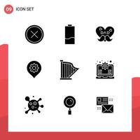 Modern Set of 9 Solid Glyphs and symbols such as map setting energy gear fathers day Editable Vector Design Elements