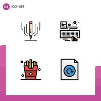 Mobile Interface Filledline Flat Color Set of 4 Pictograms of digital art eat education type french fries Editable Vector Design Elements