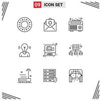 9 Universal Outline Signs Symbols of recording photography radio light user Editable Vector Design Elements