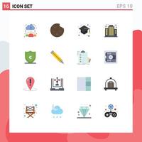 Universal Icon Symbols Group of 16 Modern Flat Colors of euro company back to school building architect Editable Pack of Creative Vector Design Elements