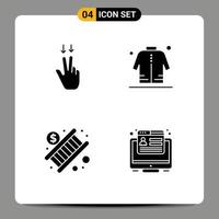 4 signos de glifos sólidos universales símbolos de dedos economía chaqueta compras escalera elementos de diseño vectorial editables vector