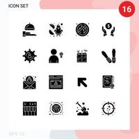 16 Universal Solid Glyphs Set for Web and Mobile Applications person development fire protection finance insurance Editable Vector Design Elements