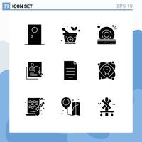 Pack of 9 Modern Solid Glyphs Signs and Symbols for Web Print Media such as resources hunting cd human employee Editable Vector Design Elements