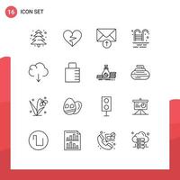 Set of 16 Commercial Outlines pack for key data mail cloud water Editable Vector Design Elements