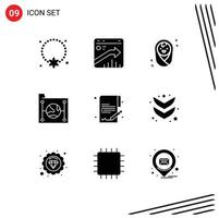 9 Universal Solid Glyph Signs Symbols of network document report data children Editable Vector Design Elements