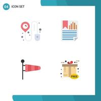 Pictogram Set of 4 Simple Flat Icons of booking parachute bookmark paper wind Editable Vector Design Elements