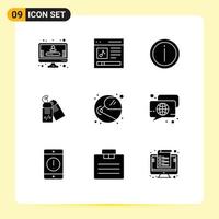 Universal Icon Symbols Group of 9 Modern Solid Glyphs of astronaut discount details business information Editable Vector Design Elements