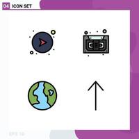 4 Universal Filledline Flat Colors Set for Web and Mobile Applications arrows globe right music arrow Editable Vector Design Elements