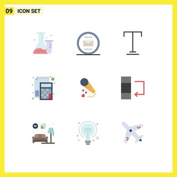 Editable Vector Line Pack of 9 Simple Flat Colors of mic math mail file accounting Editable Vector Design Elements