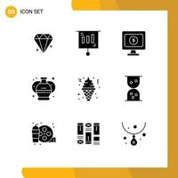 Solid Glyph Pack of 9 Universal Symbols of fast food cone monitor paint art Editable Vector Design Elements