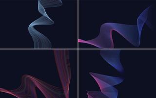 Set of 4 geometric wave pattern background Abstract waving line vector