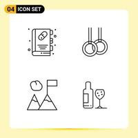 4 Creative Icons Modern Signs and Symbols of book mountains medical book rings bottle Editable Vector Design Elements