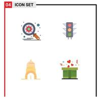 Mobile Interface Flat Icon Set of 4 Pictograms of database usa trafic road love Editable Vector Design Elements