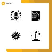 Set of 4 Modern UI Icons Symbols Signs for sound minus microphone cons cog Editable Vector Design Elements