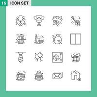 Set of 16 Vector Outlines on Grid for dessert cup map cake party Editable Vector Design Elements