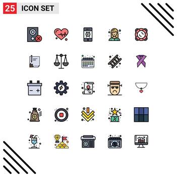 Pack of 25 creative Filled line Flat Colors of safety web developer alarm female web developer developer Editable Vector Design Elements