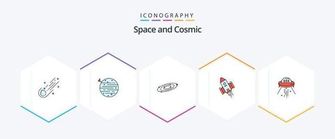espacio 25 paquete de iconos de línea rellena que incluye espacio. sistema. espacio. planetas galaxia vector