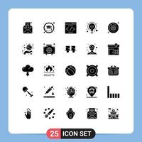 Modern Set of 25 Solid Glyphs Pictograph of idea bulb education seo interface Editable Vector Design Elements
