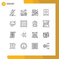 Modern Set of 16 Outlines and symbols such as upload hotel candles home closet Editable Vector Design Elements