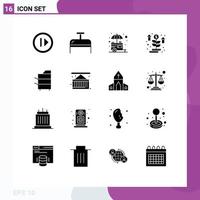 Group of 16 Solid Glyphs Signs and Symbols for devices plant stall startup grow Editable Vector Design Elements