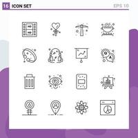 Outline Pack of 16 Universal Symbols of fashion pan hard work kitchen cook Editable Vector Design Elements