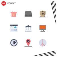 9 Creative Icons Modern Signs and Symbols of tv building internet security bank internet Editable Vector Design Elements