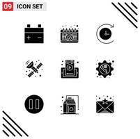 Pack of 9 Modern Solid Glyphs Signs and Symbols for Web Print Media such as configure phone communication cell mobile Editable Vector Design Elements