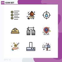 conjunto de 9 iconos de interfaz de usuario modernos símbolos signos para actividades tapa dura casco humano elementos de diseño vectorial editables por el usuario vector