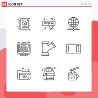 Group of 9 Modern Outlines Set for report website earth web page network Editable Vector Design Elements