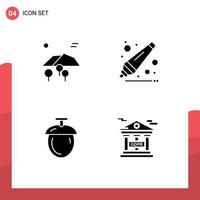 Group of 4 Solid Glyphs Signs and Symbols for landscape seeds birds remover financial Editable Vector Design Elements