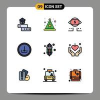 9 iconos creativos signos y símbolos modernos de interfaz de luz aplicación de descarga de ojos elementos de diseño vectorial editables vector