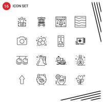 Set of 16 Modern UI Icons Symbols Signs for waves sea lifter river pen tool Editable Vector Design Elements