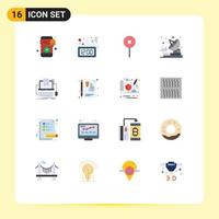 Group of 16 Modern Flat Colors Set for coding transmitter sleep telecommunication pin Editable Pack of Creative Vector Design Elements