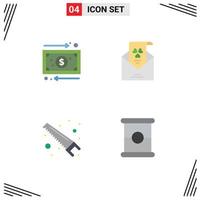 Pictogram Set of 4 Simple Flat Icons of business hand money envelope tools Editable Vector Design Elements