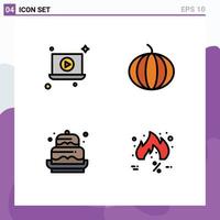 Modern Set of 4 Filledline Flat Colors Pictograph of laptop eid pumpkin cake discount Editable Vector Design Elements