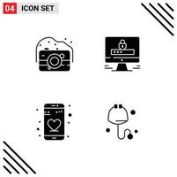 Group of Solid Glyphs Signs and Symbols for camera dating photography lock check Editable Vector Design Elements