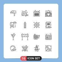 paquete de iconos de vector de stock de 16 signos y símbolos de línea para elementos de diseño de vector editables de nota de construcción de herramientas india mahal