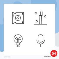 Set of 4 Modern UI Icons Symbols Signs for cpu design processor chip tableware microphone Editable Vector Design Elements