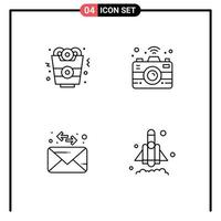 4 Universal Line Signs Symbols of onion ring launch camera envelope startup Editable Vector Design Elements