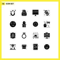 Set of 16 Modern UI Icons Symbols Signs for hands news newsletter development computer Editable Vector Design Elements