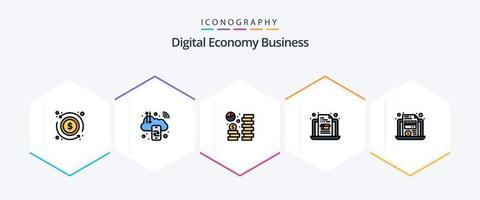 paquete de iconos de 25 líneas completas de negocios de economía digital que incluye computadora portátil. caja. Internet. ordenador portátil. economía vector