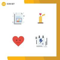 grupo de 4 iconos planos signos y símbolos para la imagen del corazón empresarial documento de boda elementos de diseño vectorial editables vector