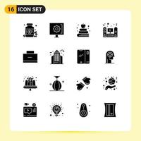 Universal Icon Symbols Group of 16 Modern Solid Glyphs of bag sound support speaker multimedia Editable Vector Design Elements